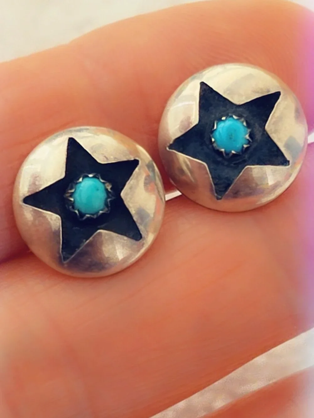 Estate Turquoise Gemstone Earrings Sterling Silver 925